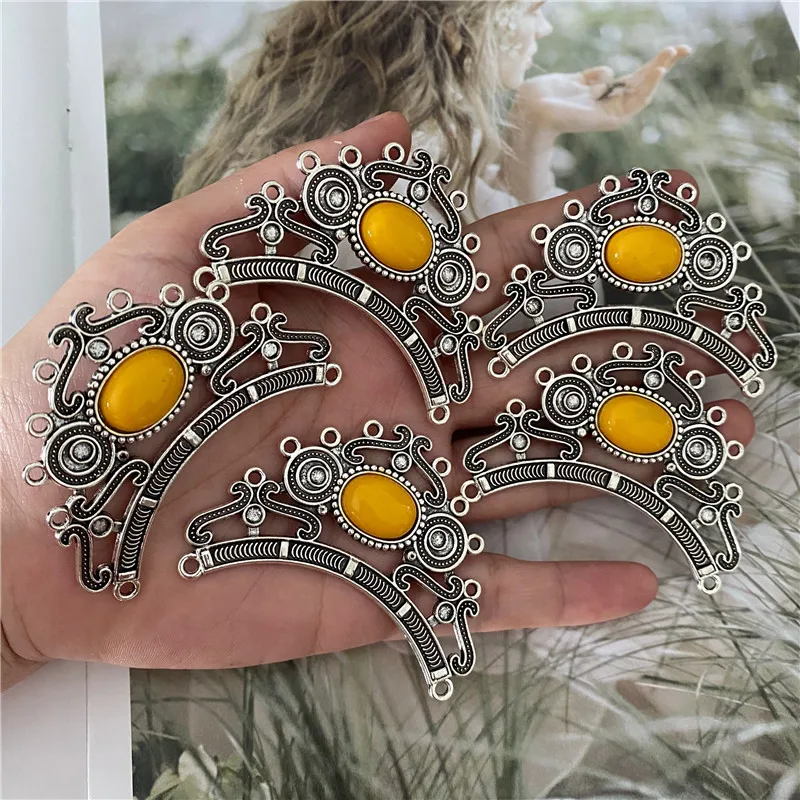 (5piece)Women Bohemia Style Necklace Pendant Alloy Bracelet Charms Connector 64*49*mm Design Jewelry Accessories Crafts 52259