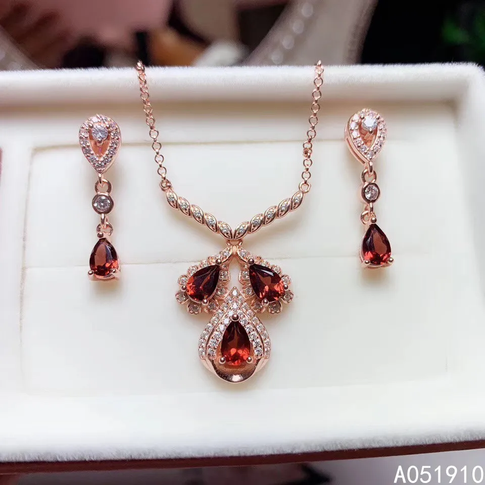 

KJJEAXCMY boutique jewelry 925 sterling silver inlaid Natural Garnet pendant Earring Female Suit Support Detection classic