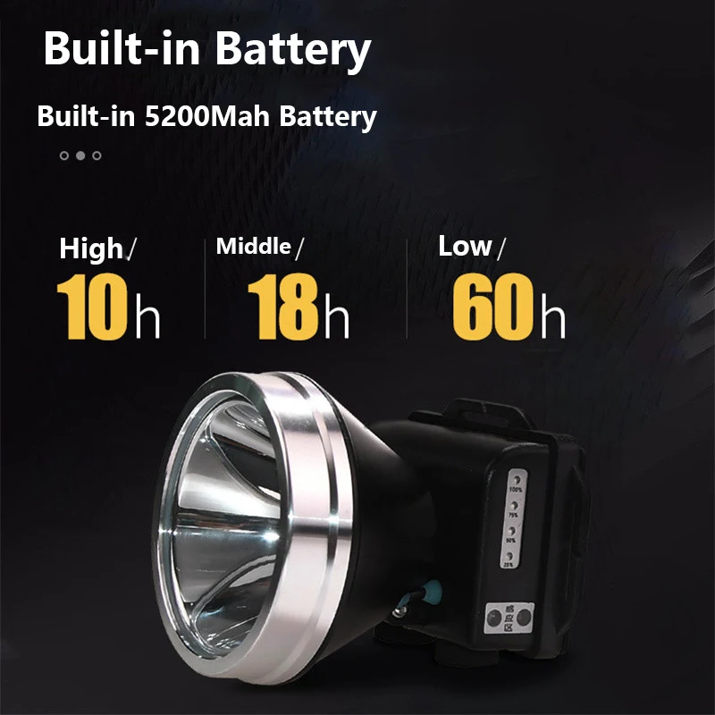 Farol LED poderoso com sensor de movimento, lanterna recarregável USB, lanterna poderosa, tocha cabeça biking, 500 metros