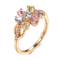 Kinel New 585 Rose Gold Flower Ring For Women Fashion Colorful Natural Zircon Rings Fine Bride Wedding Jewelry Crystal Gift
