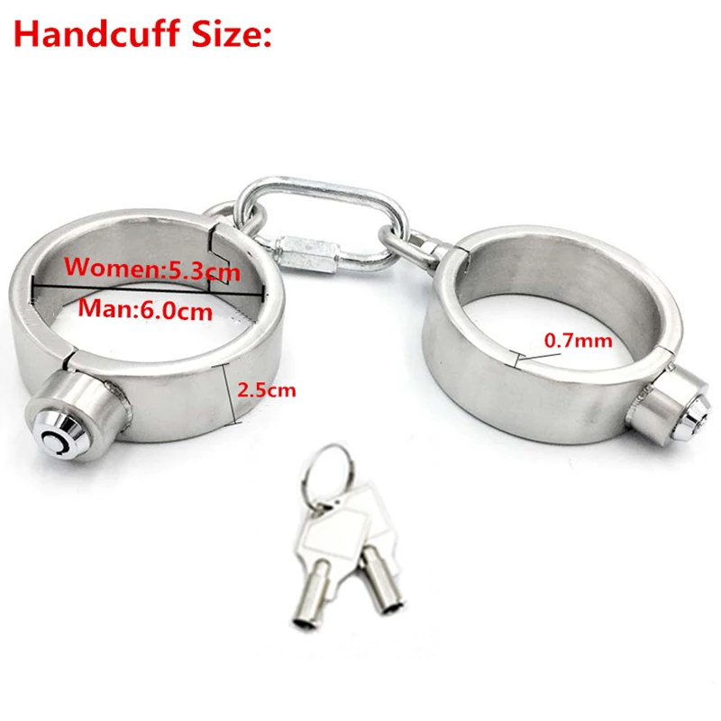 New Stainless Steel Lockable Connect Handcuffs Bondage Manacles Wrist Cuffs Restraints Shackles Sex Toys for Man Women Couples