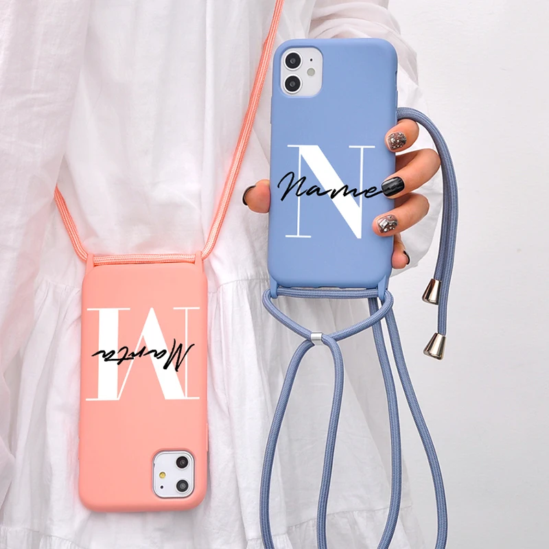 

Custom Letters Name Rope Phone Case for iphone 11 12 Pro Max 7 8 Plus X XS XR Brand New Original Liquid Silicone Initials Cover