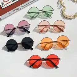 Gafas de sol Retro con montura redonda para niños, lentes de protección UV400, color negro, rosa y rojo, a la moda, 14mm, novedad de verano