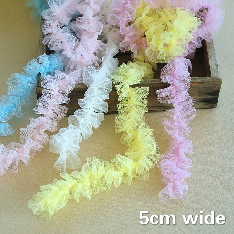 NEW 5cm Wide Color Mesh Middle Pleated Ruffled Tulle Lace Ribbon DIY Dress Skirt Hat Decoration Pet Toy Clothes Sewing Material