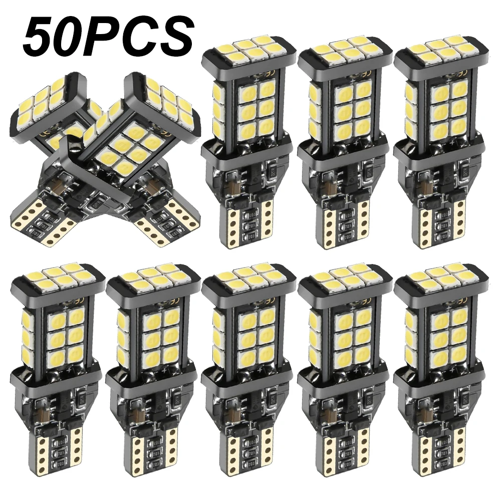 50Pcs 1200Lm T15 T16 W16W LED Reverse Light Bulbs 920 921 912 Canbus Error Free LED Backup Parking Lamps DC12V High Lights T10