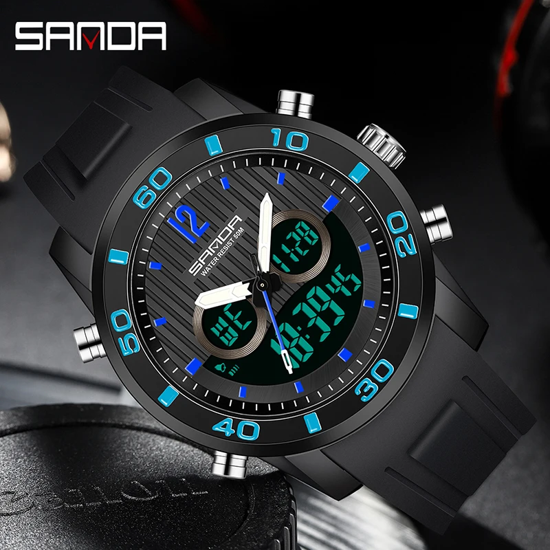 SANDA Men Military Watch Top Brand 50m Waterproof Wristwatch LED Alarm Clock Outdoor Climbing Sport Watch Male Relogios Masculin