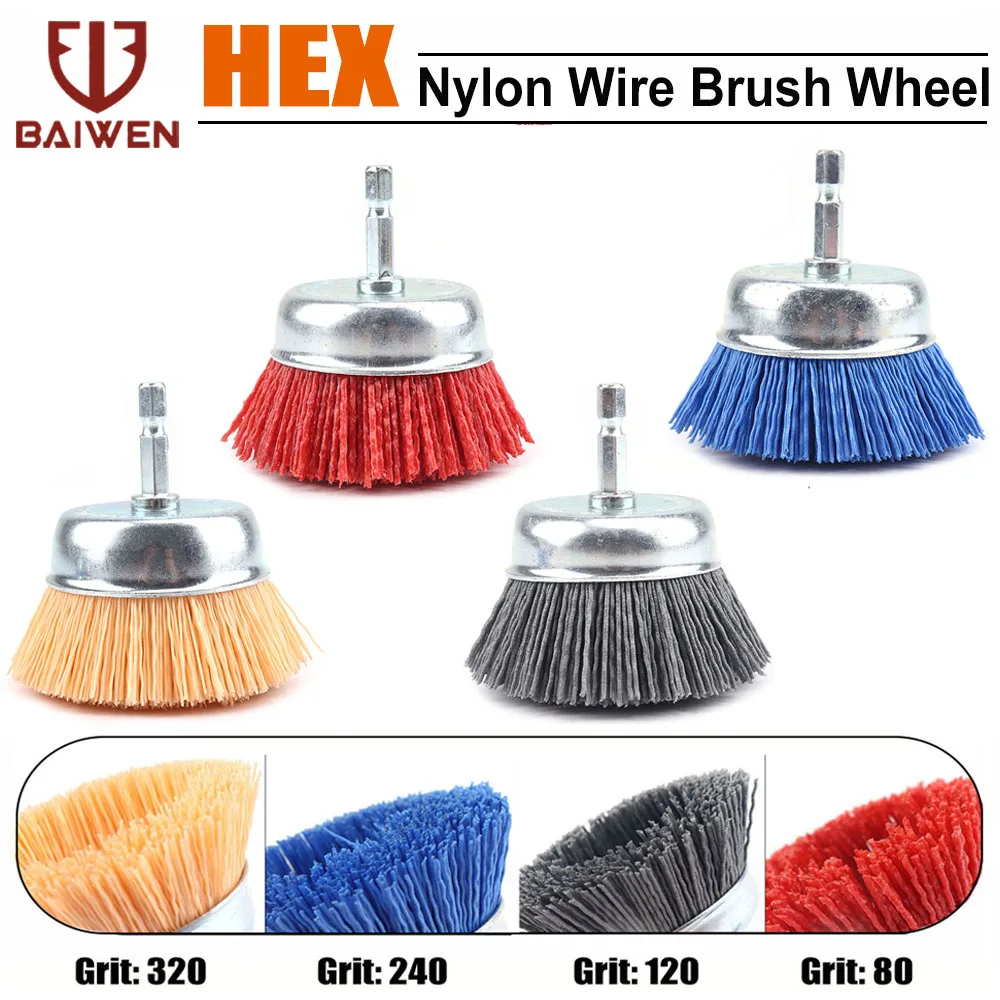 3 Inch Tasse Nylon Schleif Pinsel Rad Bohrer Pinsel 1/4 "Hex Schaft für Metall Entfernen Rost Korrosion Malen Max RPM 4,500