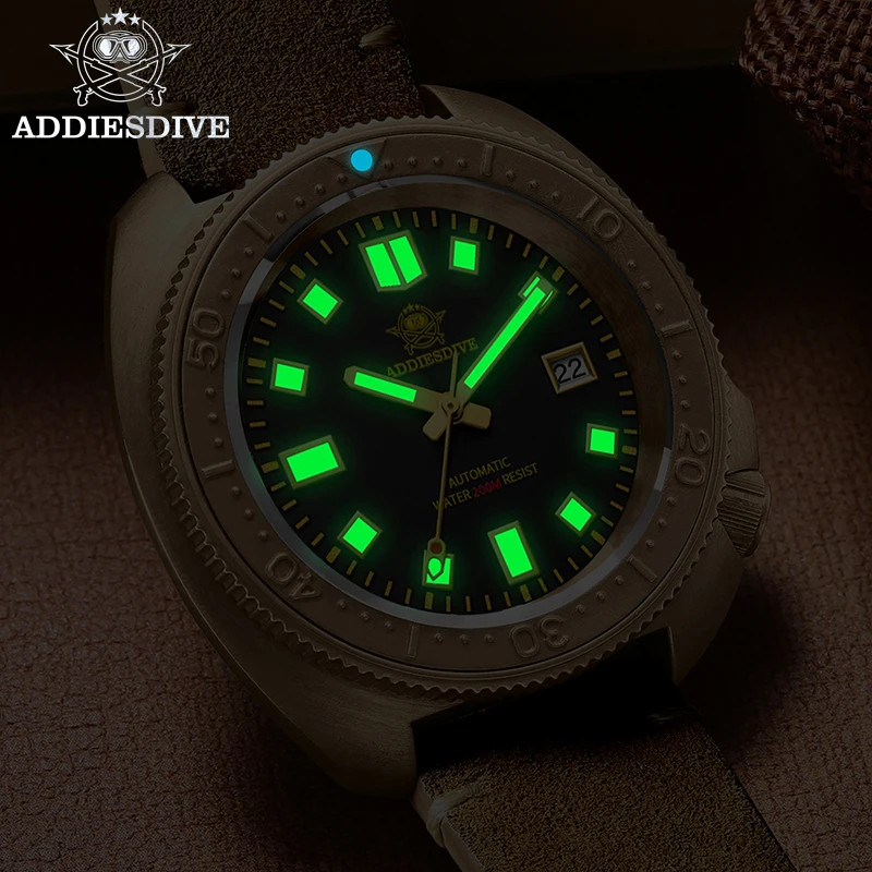 ADDIESDIVE 2104 Men Bronze Watch Black Dial Sapphire Glass NH35 Automatic Watch 200m Dive Bronze Case C3 Super Luminous Watches