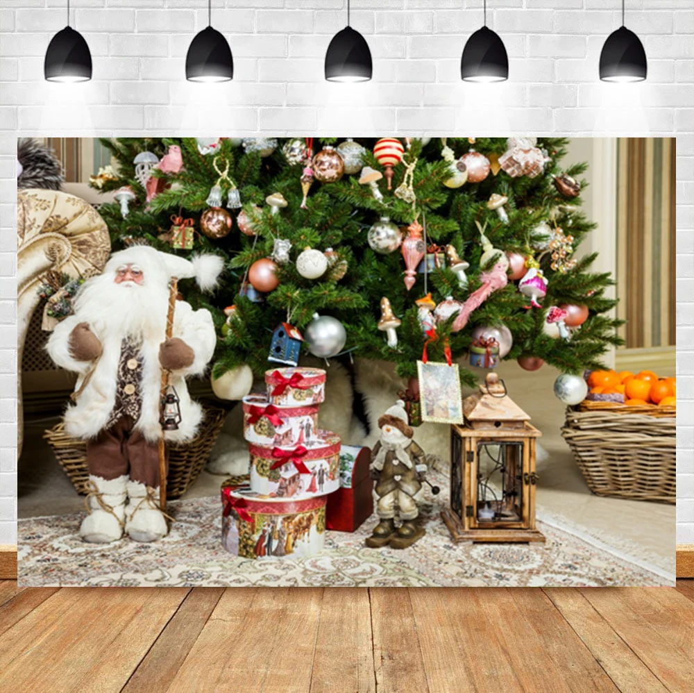 Laeacco interior árvore de natal fundo presente santa família decoração aniversário fotográfico foto pano de fundo para estúdio foto