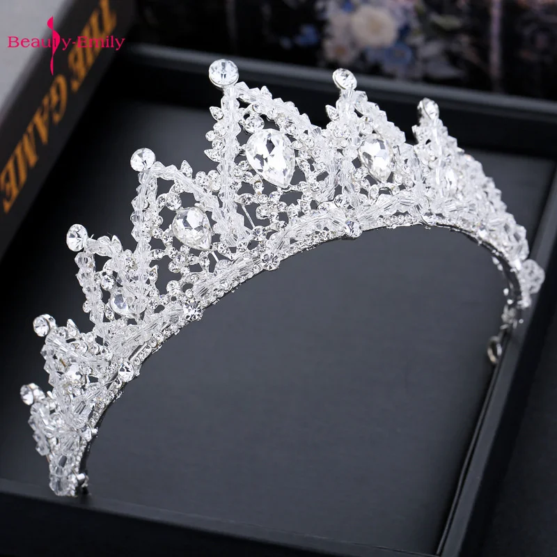 Beauty-Emily Crystal Crown untuk Pernikahan Rhinestones Pengantin Hiasan Kepala Putri Pengantin Aksesoris Rambut Ikat Kepala 2019