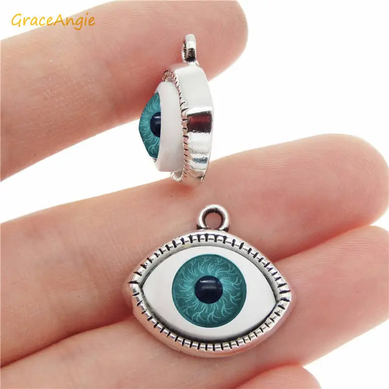 7pcs Retro Evil Eye Pendant Alloy Antique Flatback Demon Eyes Charms For Necklace Bracelet Earrings Jewelry DIY Accessory