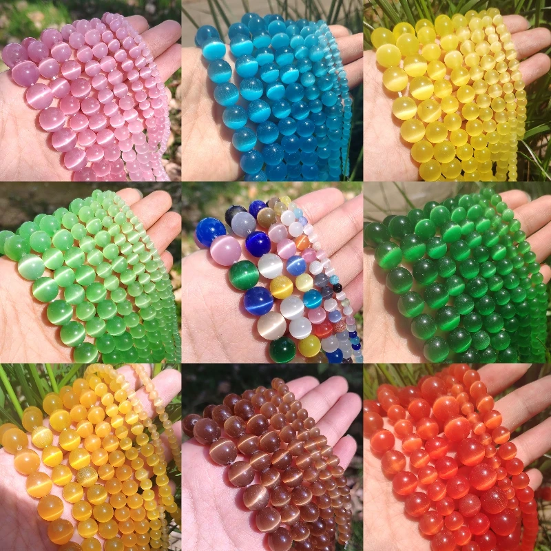 4-12mm Natural Pink White Blue Cat Eye Beads Hight Quality Round Loose Beads For Jewelry Making Moon Stone DIY Bracelet 15inches - Image 2