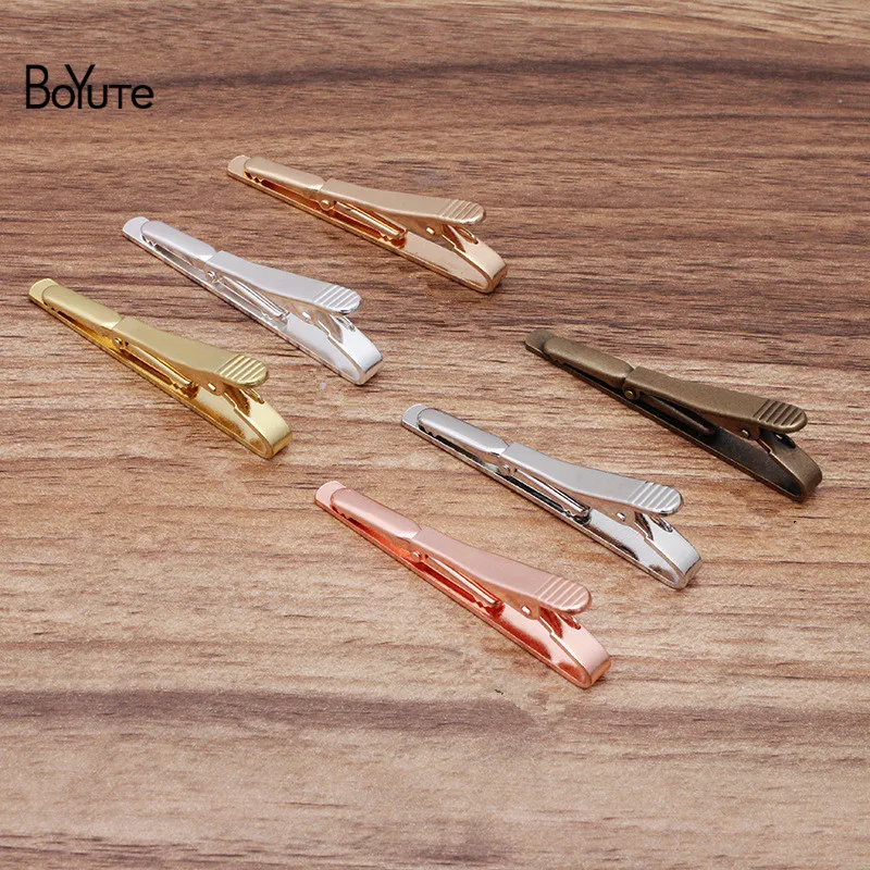 BoYuTe (10 Pieces/Lot) 55*5MM Plain Tie Clip Classic 6 Colors Plated Metal Brass Men's Tie Clips