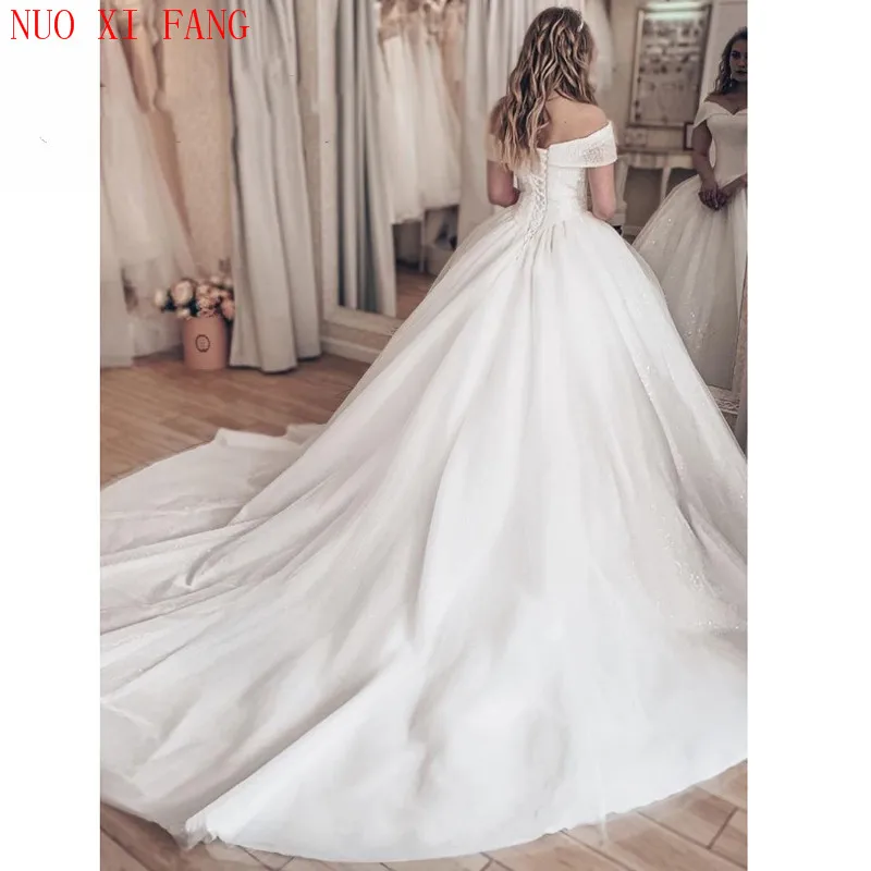 فستان زفاف لامع من vestido de noiva 2022 بدون الكتف فاخر مطرز بحفلات الزفاف ، فستان زفاف فاخر من Brautkleid de Mariage