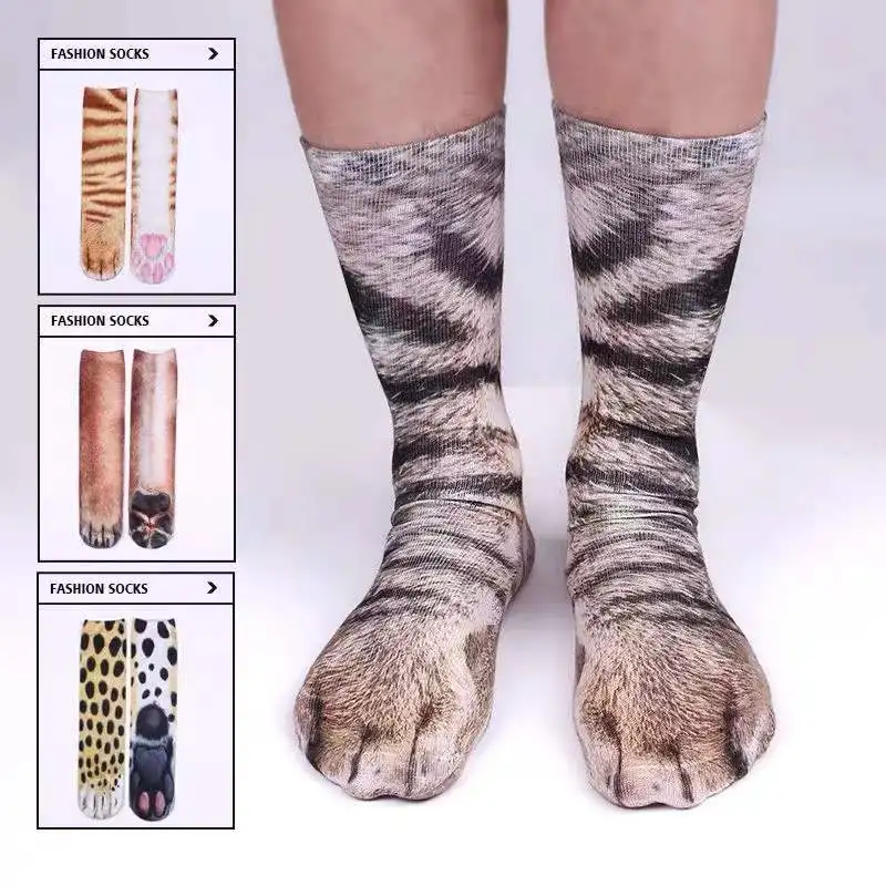 Calcetines de animales en 3D con garra de gato, calcetín Unisex de leopardo, divertidos trucos de broma, juguetes de interacción entre padres e