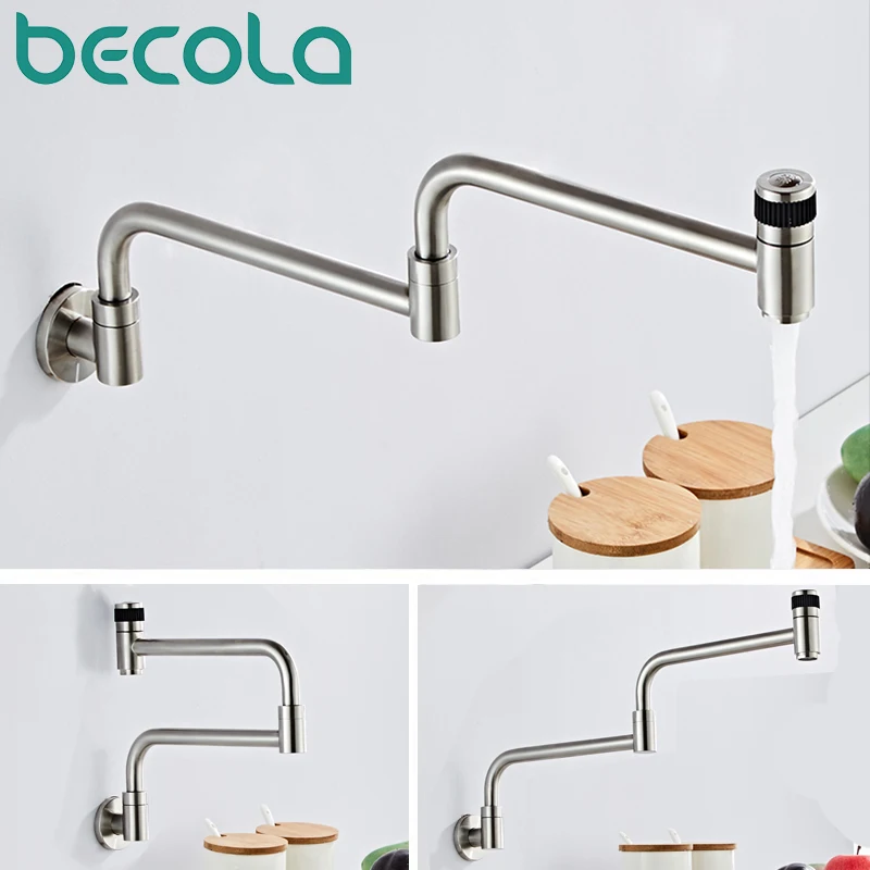 BECOLA Einzigen Kalten Edelstahl Küche Wasserhahn Klapp Mixer 360 Grad Einzigen Handgriff Chrom/Schwarz Überzogene Küche Waschbecken Wasserhähne