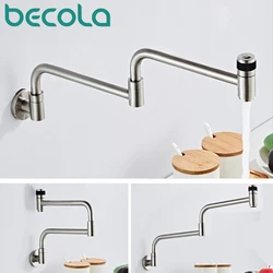 BECOLA Single Cold Stainless Steel Kitchen Faucet Folding Mixer 360 Degree Single Handle Chrome/Black Plated Kitchen Sink Taps