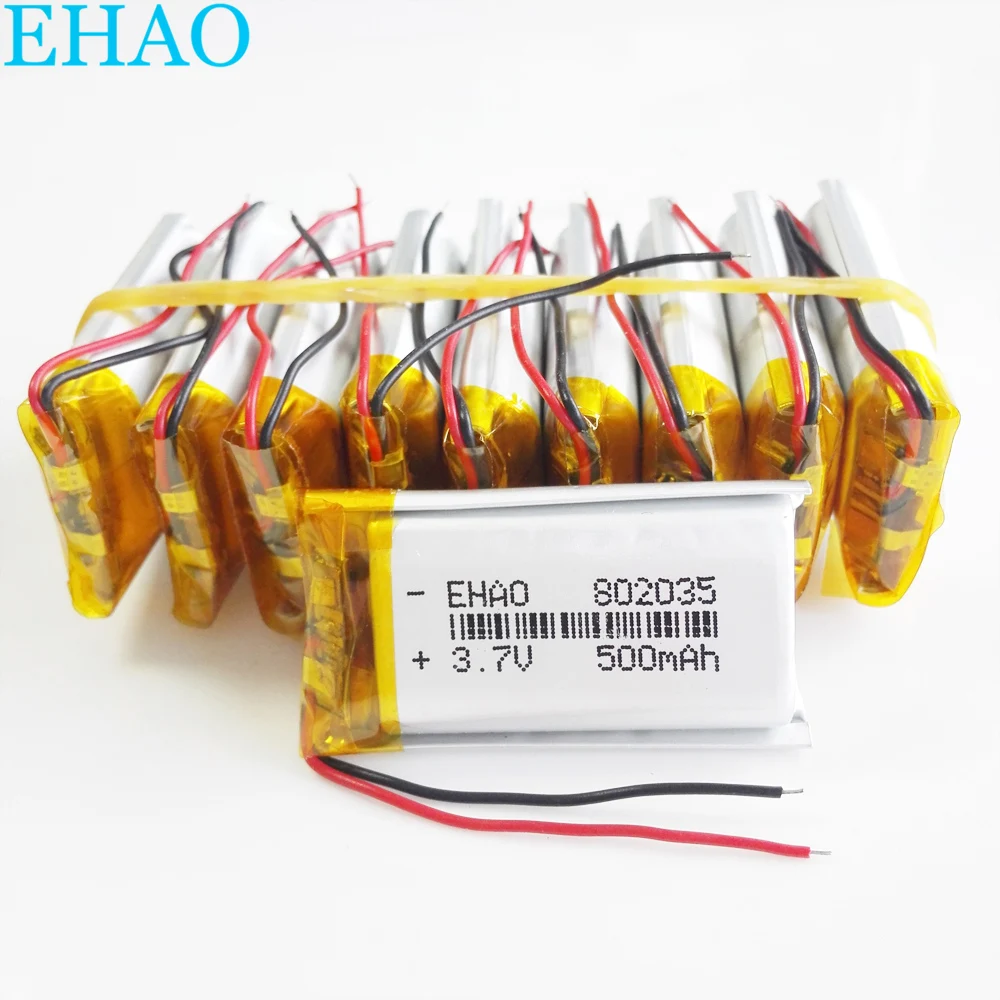 مجموعة 10 قطعة 3.7 فولت 500 مللي أمبير ليثيوم بوليمر يبو بطارية قابلة للشحن 802035 ل Mp3 الوسادة DVD الكتاب الإلكتروني بلوتوث مدلك مسجل