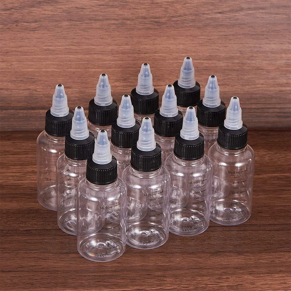 5Pcs 30ml/60ml/100ml/120ml/250ml Transparent Plastic Dispensing Bottles with Twist Cap Graduated Measurement Tattoo Ink Bottles