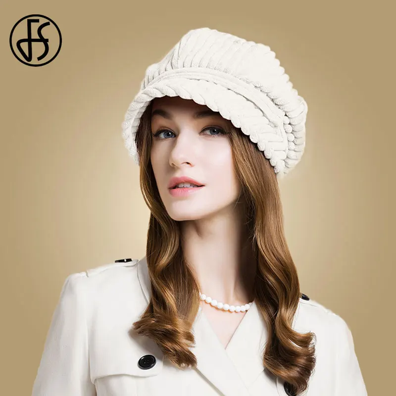 FS białe berety czapka zimowa jesienna czapka dla kobiet ośmiokątne kapelusze damskie kapelusze moda sztruks Vintage brązowy czarny Beret