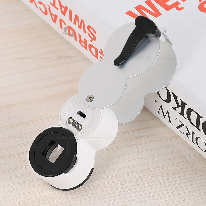Imagem -02 - Lupa Portátil com Escala Medição Folding Lupa Lâmpada Led uv Detector de Dinheiro Jóias Antigas Antique Appraisal 45x