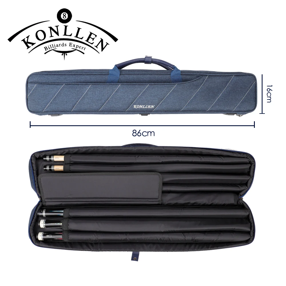 KONLLEN 7 Holes Cue Case 3 Butts 4 Shafts Carrying Large Capacity Pocket Blue Color Oxford Canvas Bag Sturdy Wear-resistant Case