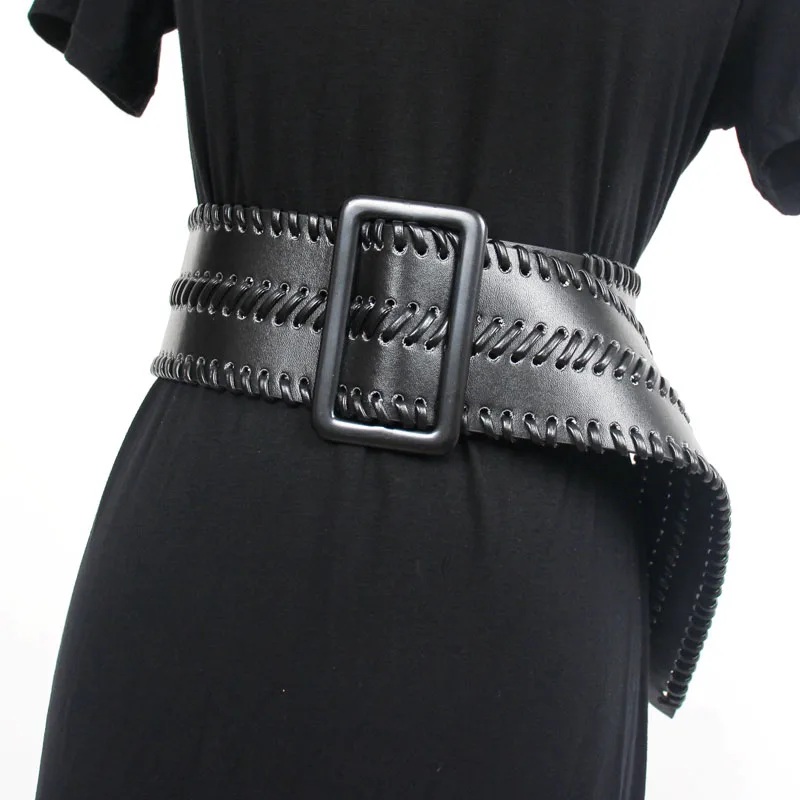 

Fashion 7cm Wide Black Weave Leather Female Ladies Belts Hight Waist Waistband Corset Belts For Women Dress Coat