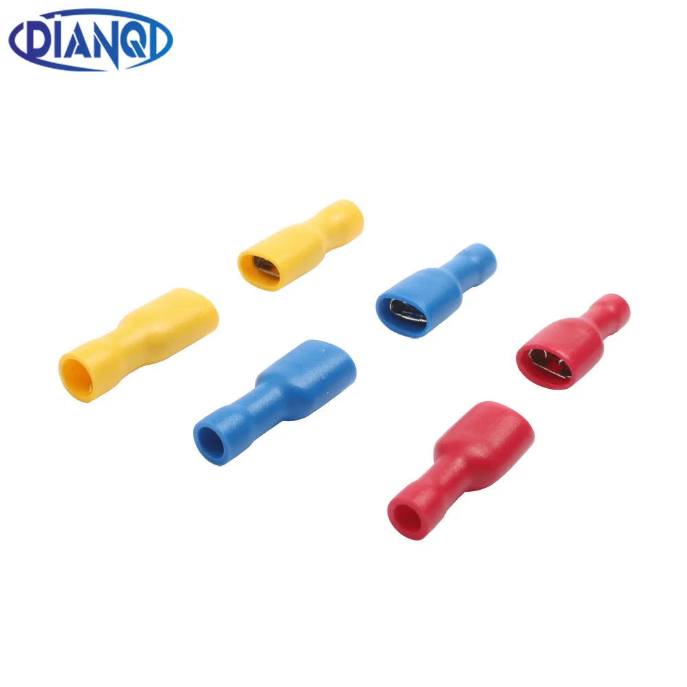 50pcs Insulated Splice Wire Cable Connector 6.3mm Crimp Electrical Terminals Red Blue Yellow Kit FDFD 1.25-250 2.5-250 5-250