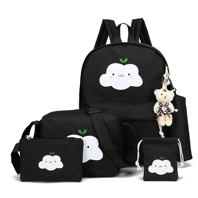 New 5 Pcs Set Fashion Backpack Girls Canvas Backpacks Casual Children School Bags Ladies Knapsack for Teenagers Girls School Bag