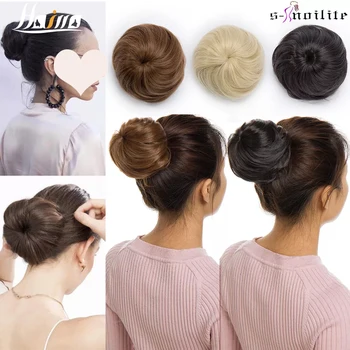 Scrunchie de cabelo sintético ajustável, cabelos lisos, coque falso natural, cordão reto, extensões de cabelo de cavalo