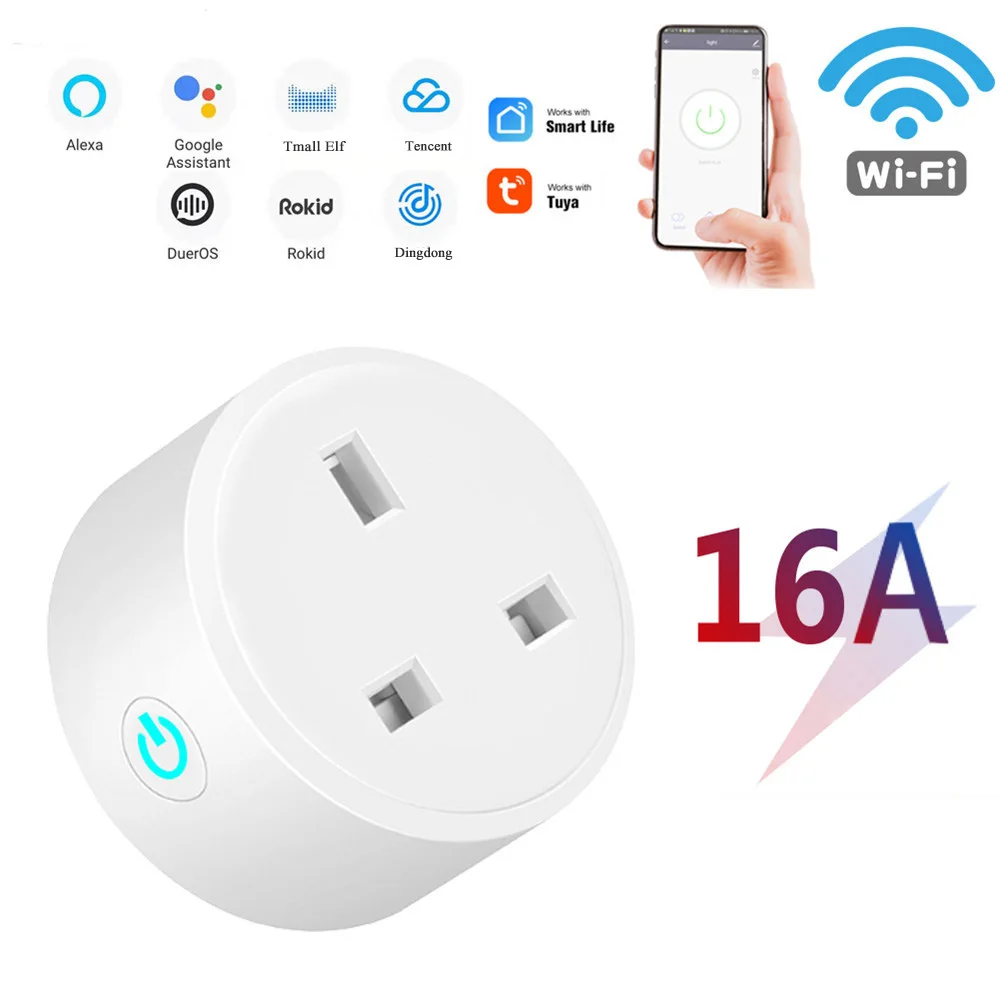 

UK Plug 16A WIFI Smart Home Adapter Mobile Phone Timer Switch Countdown Voice Remote Control With Alexa Google Tuya