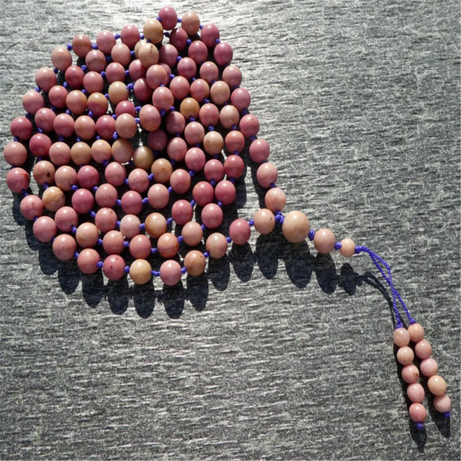 

6mm Natural Rhodochrosite 108 Beads Tassel Knotted Necklace Spirituality Buddhist Reiki Cuff Wrist Handmade Prayer Healing Mala