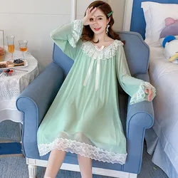 Sexy Chest Pad Women Autumn Long-Sleeved Nightgowns Pure Cotton Palace Princess Lace Nightdress Ladies Nightshirt Long Dress