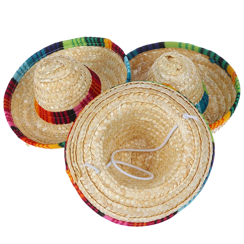 Mini Pet Dogs Straw Hat Sombrero Cat Sun Hat Beach Party Straw Hats Dogs Hawaii Style Hat For Dogs Funny Accessories