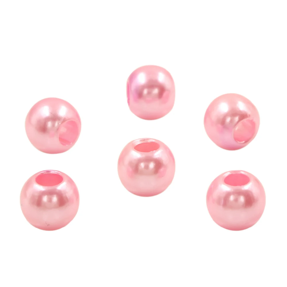 Wholesales 50pcs Pink Acrylic Shiny Simulated Pearl Rondelle Loose Large Hole Charm Beads Fit European Bracelet