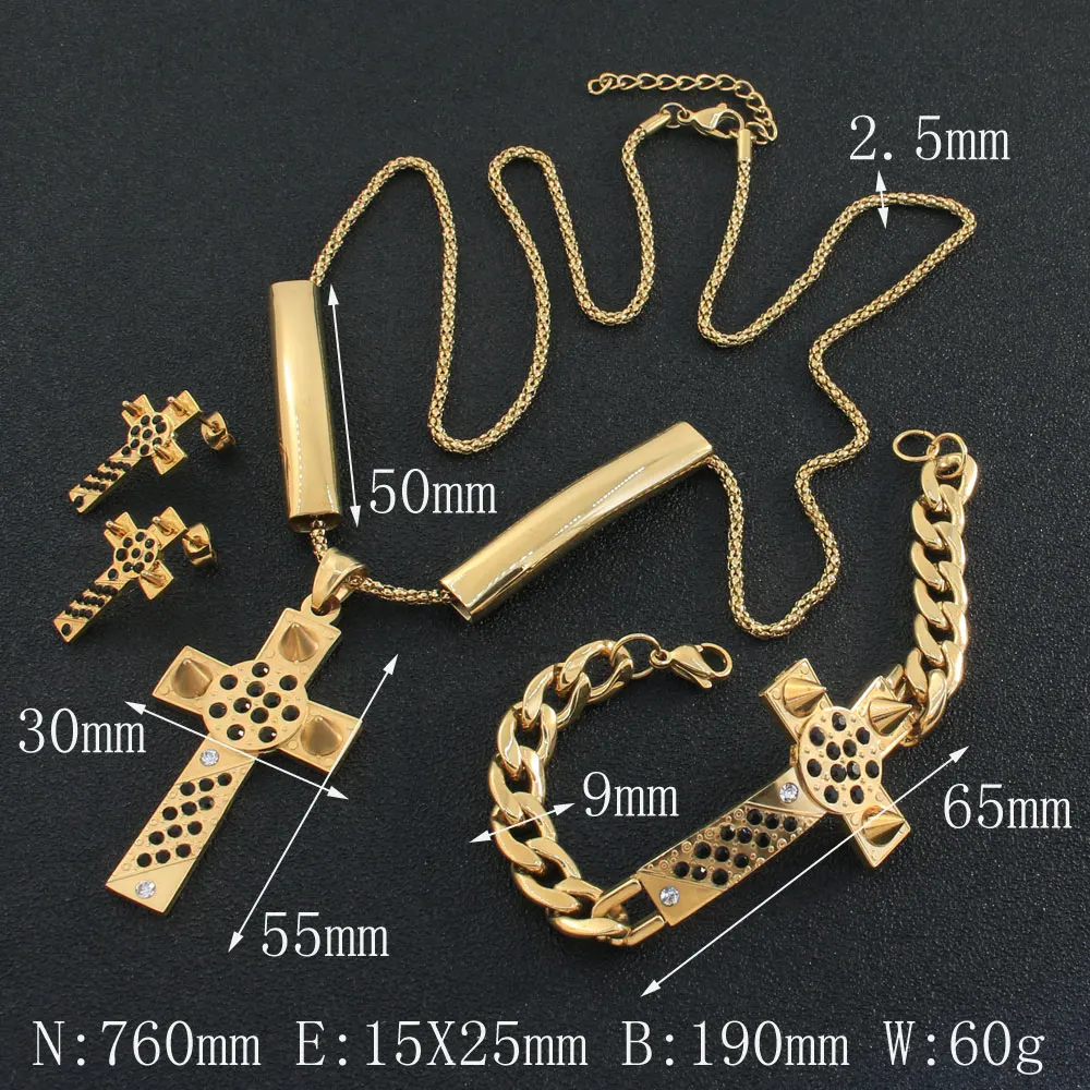 Cross Sweater Chain Fashion Stainless Steel Metal Necklace And Bracelet Earrings Jewelry Sets For Women Gift SDNDANKD