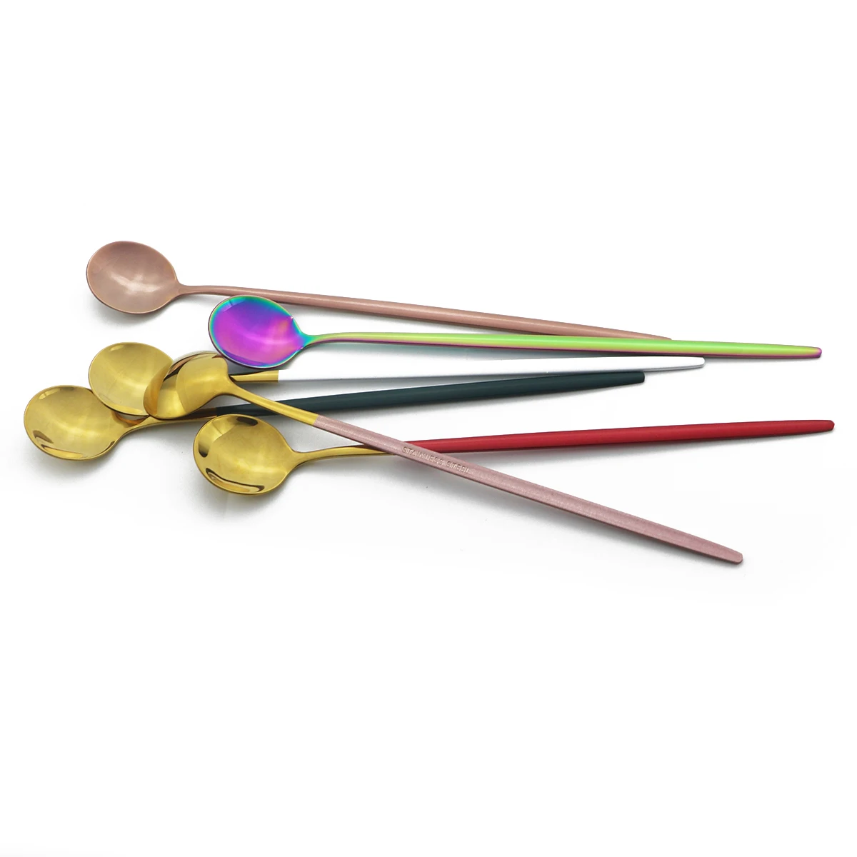 Colorful Dessert Tea Spoon Dinnerware Juice Coffee Stir Spoon Cutlery Set Ice Cream Long Handle Scoop Stainless Steel Tableware