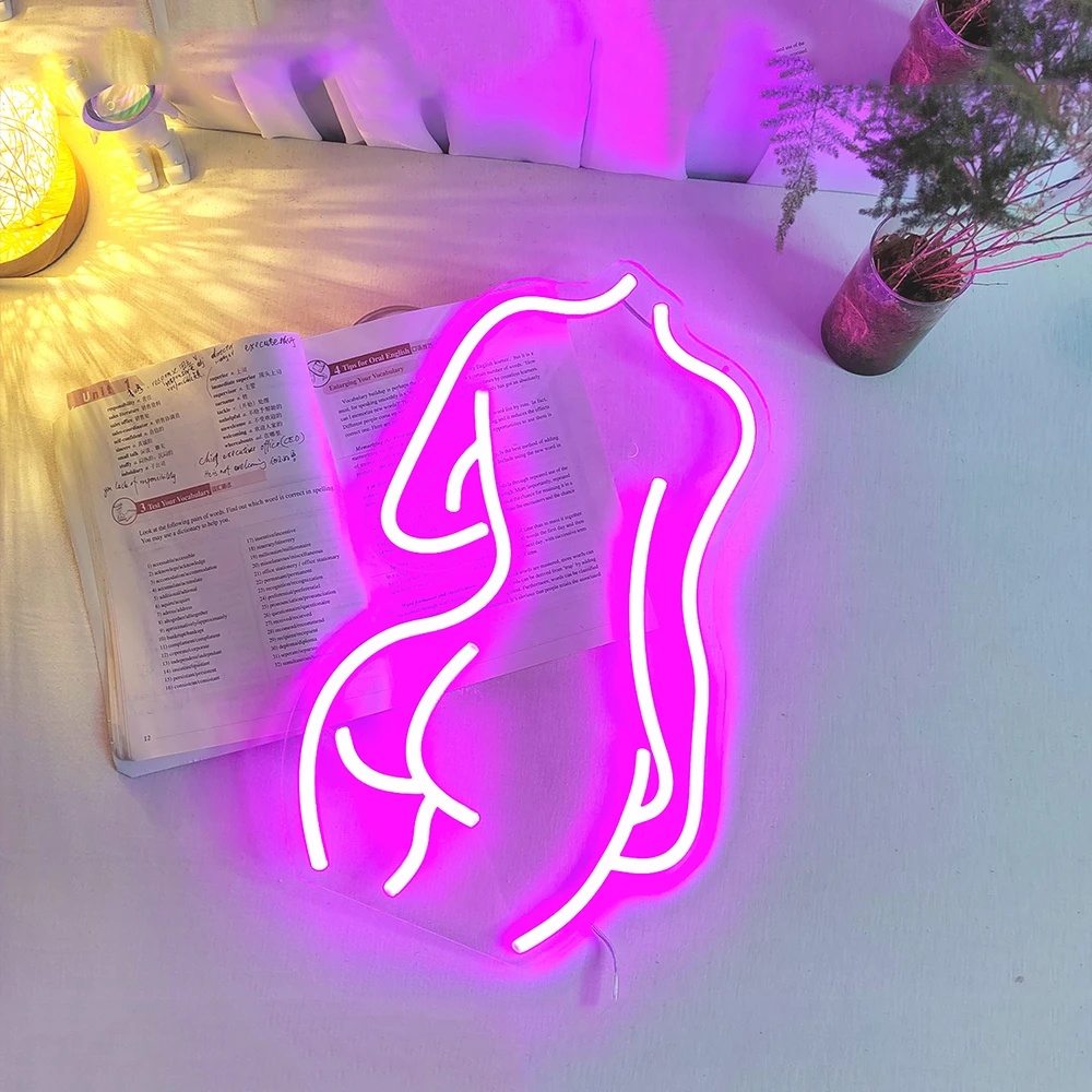 45x25cm sexy female model neon light LED pink girl illuminated logo for background decoration, wall mounted adjustable light