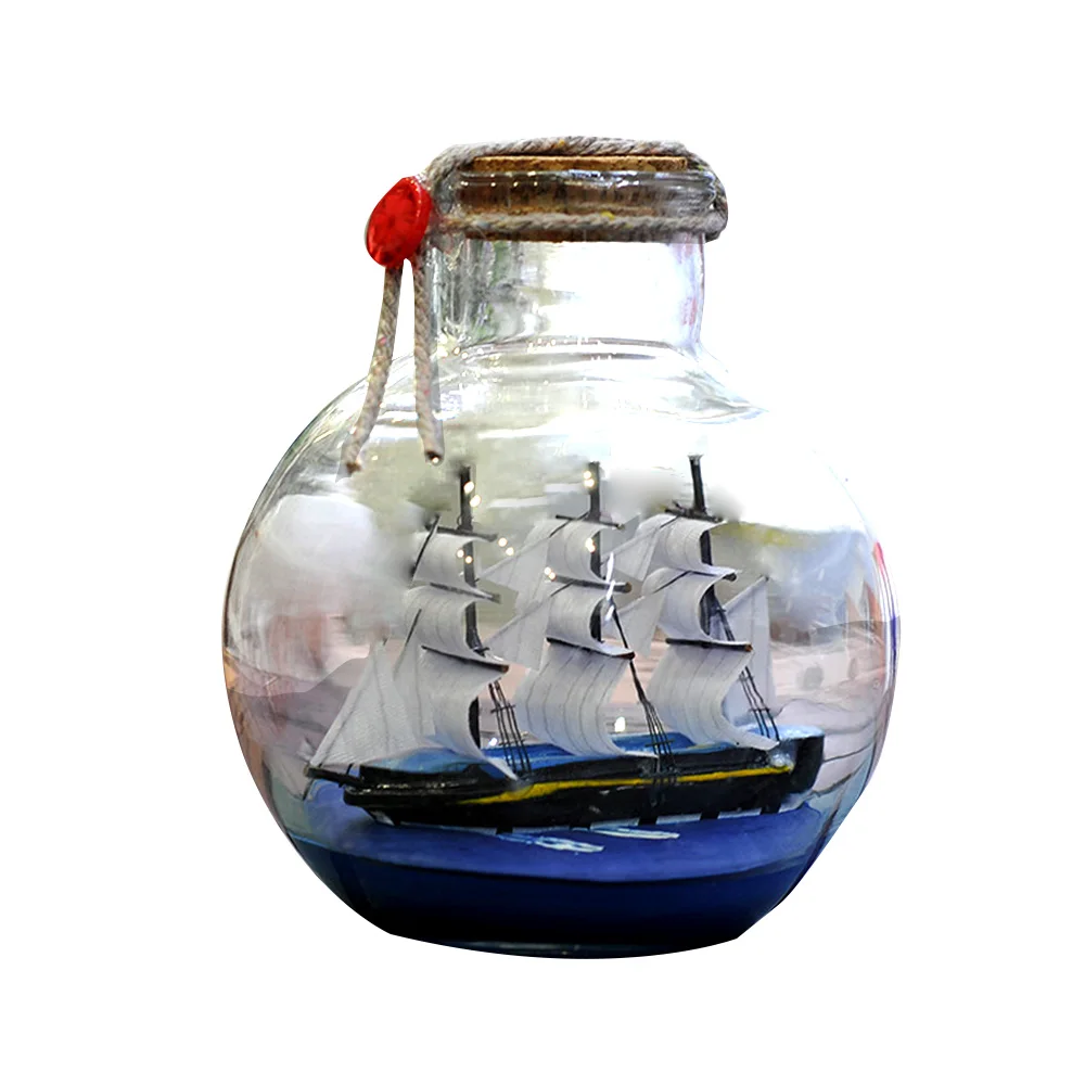 Mediterranean Pirate Ship Wishing Bottle Glass Sailing Boat Miniature Model Nautical Home Decor Gifts Crafts Small Ornaments