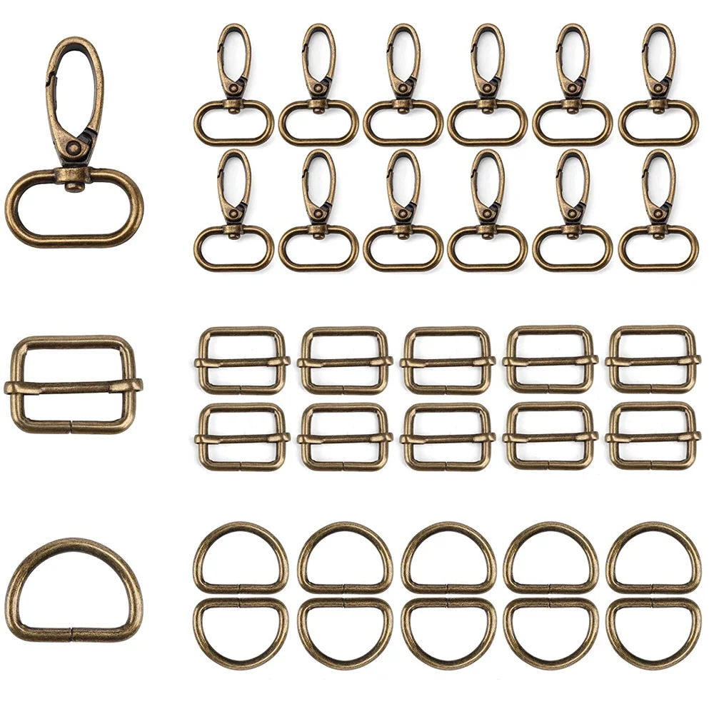 60Pcs Rectangle Adjuster Triglides Slides Buckle D Rings and Swivel Snap Hooks Tri-Glide Buckles for DIY Accessories(25mm)