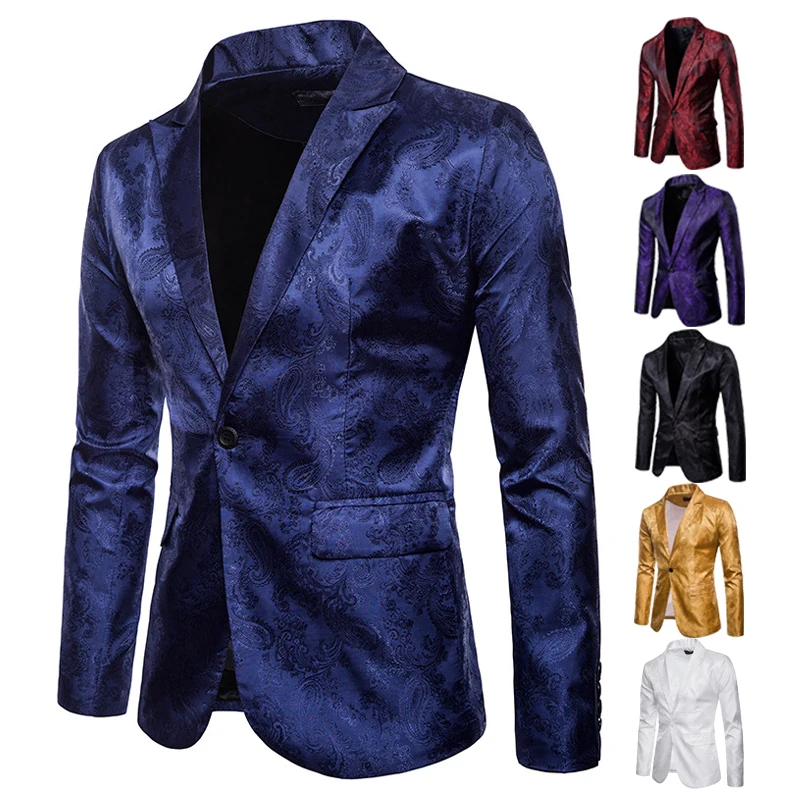 Men Suit Banquet Wedding Suit Party Suit Bar Night Club Blazer Men Tops Bright Suit Paisley Blazer Fashion Men\'s Suit