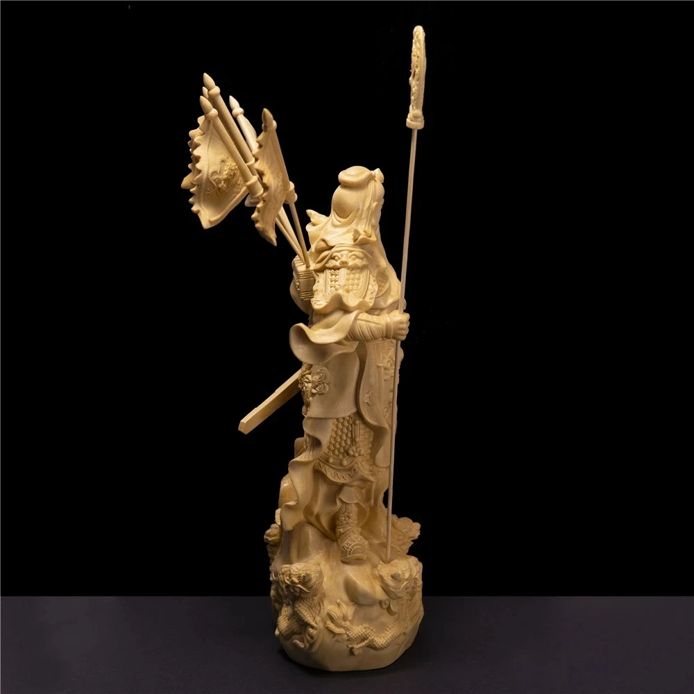 Cypress wood carving, nine dragons, five flags, Guan Yu, god of wealth, office, lucky decoration, 12 p