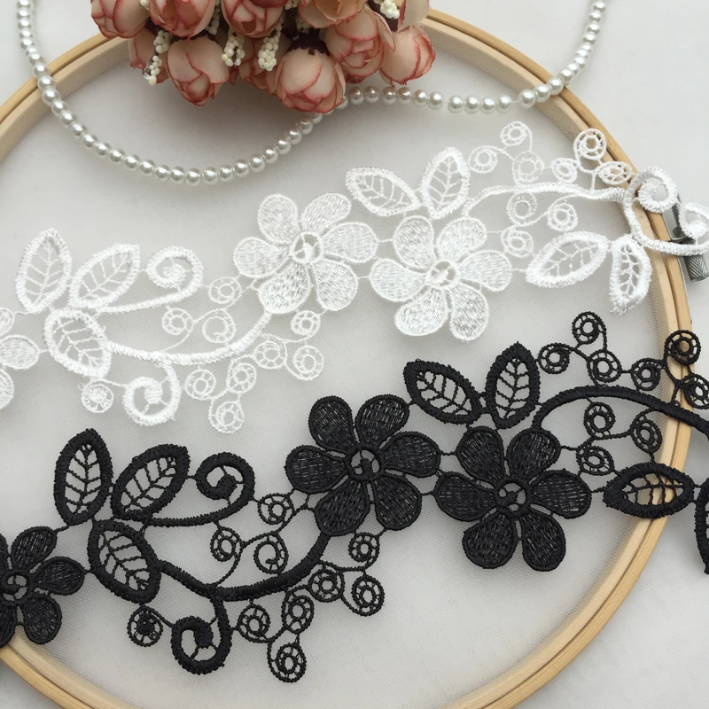 4Pcs/Set Vintage Black Flower Embroidery Lace Appliqued Fabric Jacquard Ribbon Lace Fabric Sewing Trims Patch Scrapbooking