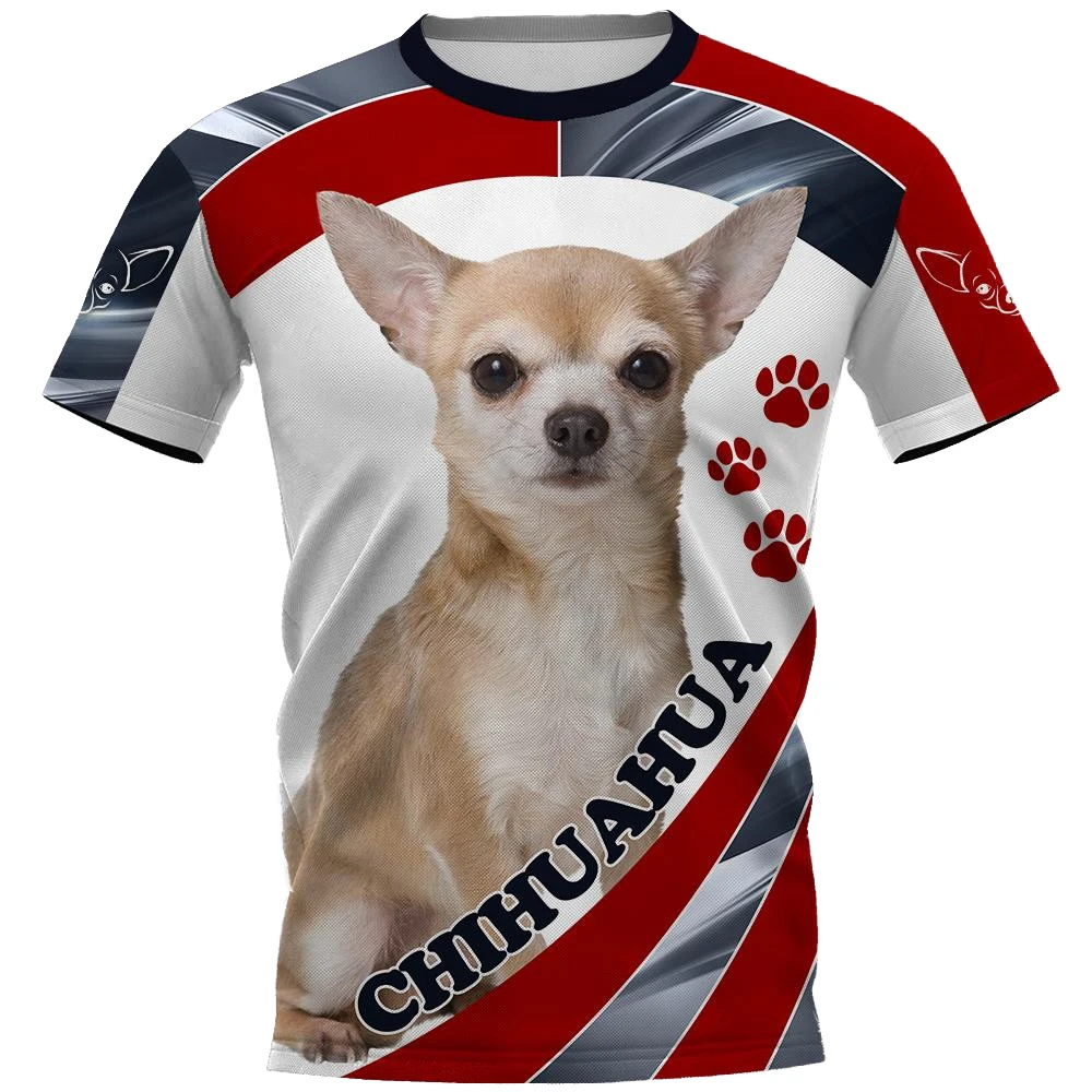 HX  Behind Great Man T-shirts 3D Graphic Animals Dogs Chihuahua T-shirt Fashion Casual Pullovers Tops Harajuku Streetwear