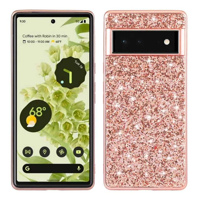 Glitter Case for Google Pixel 9 7 Pro 6 8 Shockproof Hard Plastic Plating Protector Phone Cover for Pixel 8 8A 9 Silicone Bumper