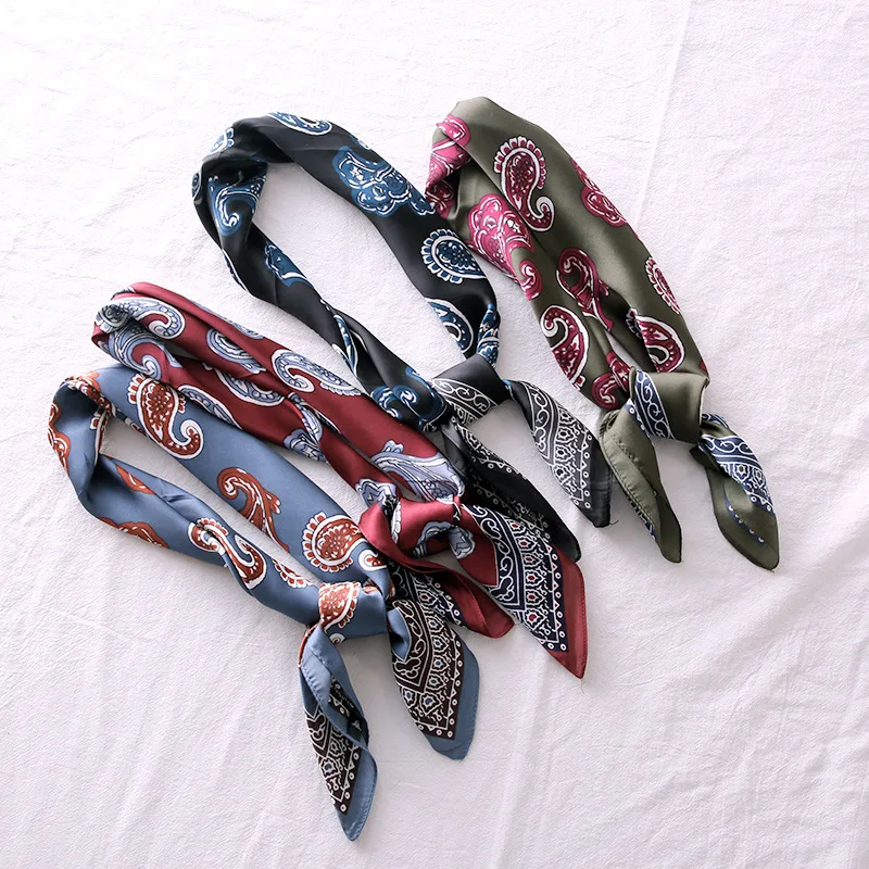 70cm Korean Paisley Small Square Scarf Female Decorative Collar Scarf Literary Small Silk Scarf Wild New Autumn Women Tied Bags