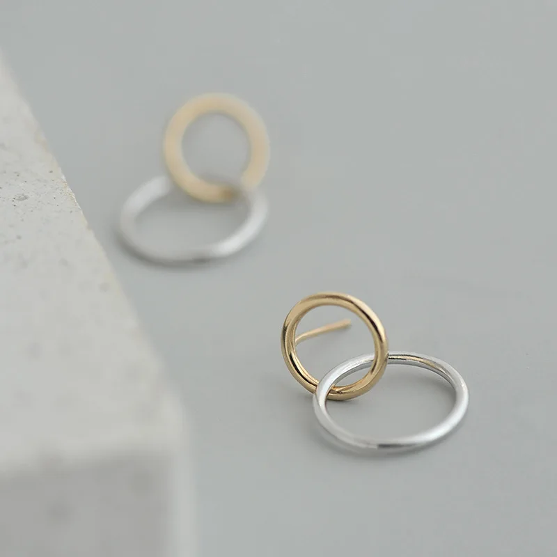 Real 925 Sterling Silver Double circular Earrings for Women Girls Gift Hot Fashion sterling-silver-jewelry Women Earrings
