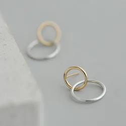 Real 925 Sterling Silver Double circular Earrings for Women Girls Gift Hot Fashion sterling-silver-jewelry Women Earrings