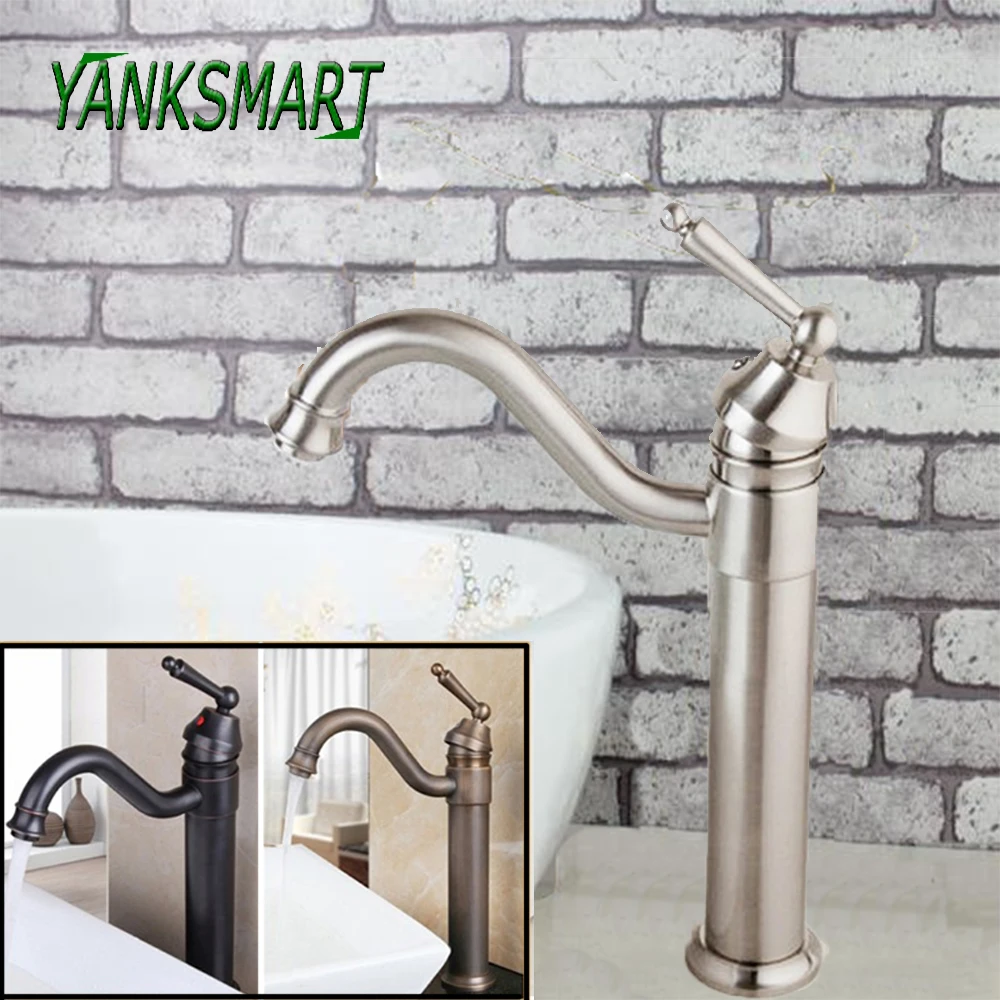 

YANKSMART 360 Swivel ORB/Antique Brass Bathroom Wash Basin Rotate Steam Spout Deck Mounted Faucet Cold & Hot Mixer Tap