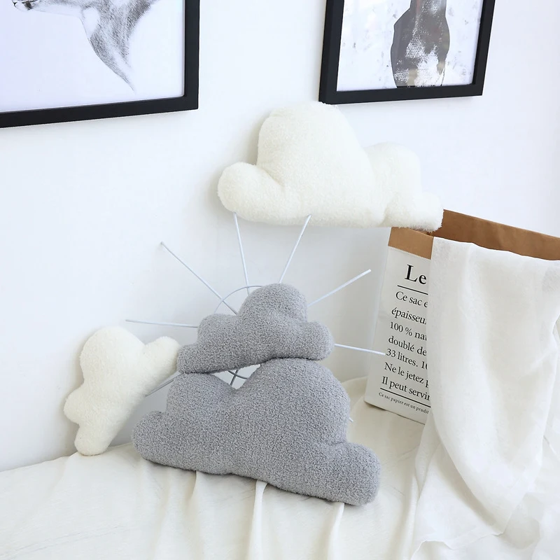 Cute white gray cloud shaped pillow cushion baby room home decoration stuffed plush toy bedding gift girl birthday gift